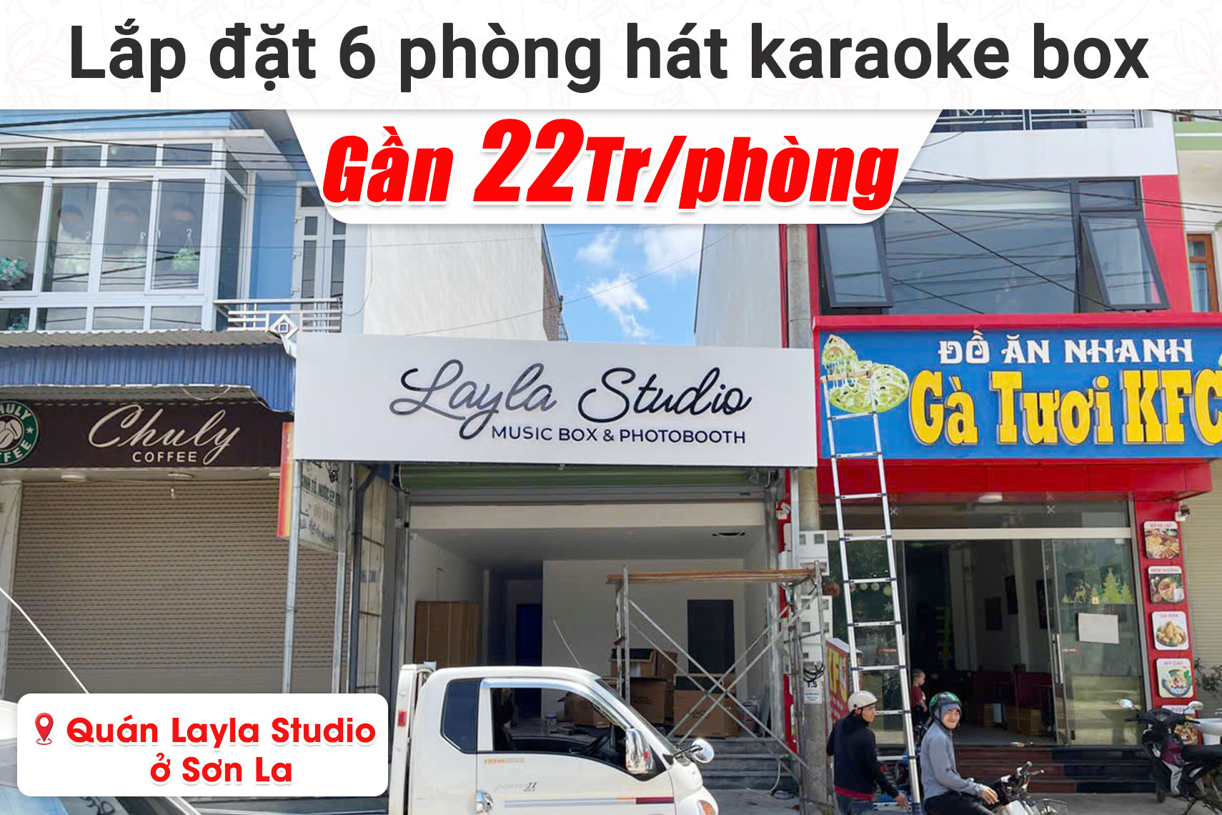 Lắp đặt 6 phòng hát karaoke mini box cho quán Layla Studio ở Mộc Châu, Sơn La (Denon DP-C10, Bksound DKA 5500,...)