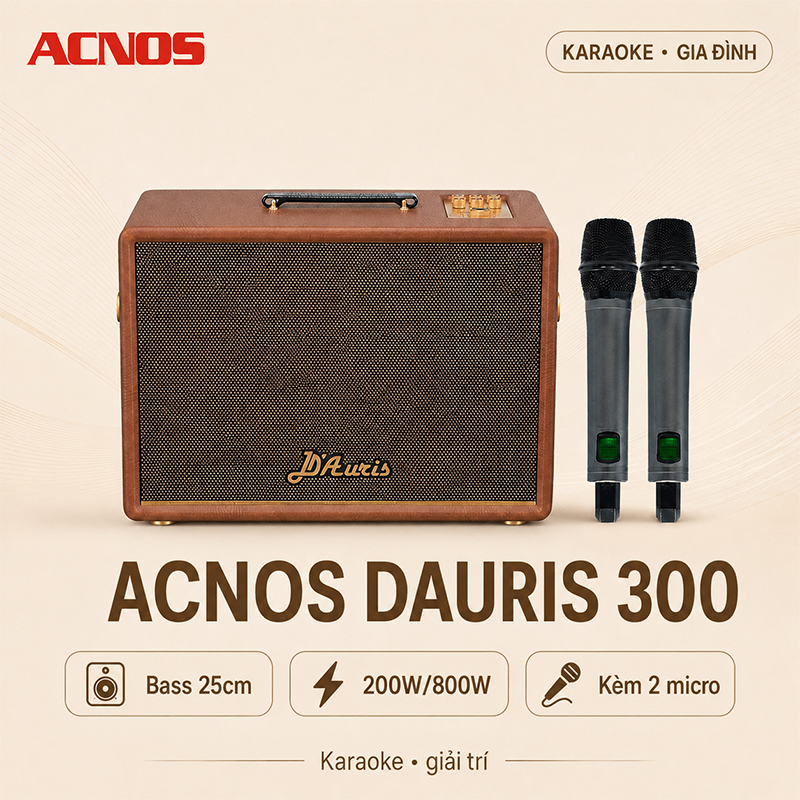 Loa Acnos D’Auris 300 (Bass 25cm, 200W/800W, Kèm 2 micro)