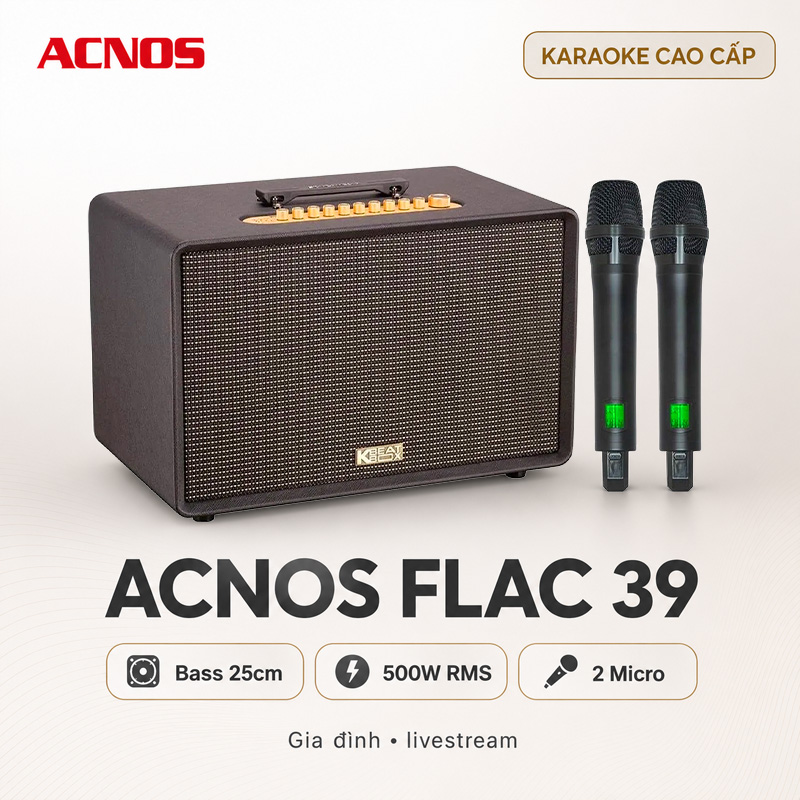 Loa Acnos FLAC 39 (500W, Bluetooth 5.0, Kèm 2 tay micro)