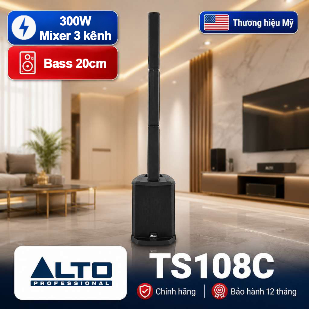 Loa cột Alto TS108C (Bass 20cm, RMS 300W, Mixer 3 kênh tích hợp, class D)