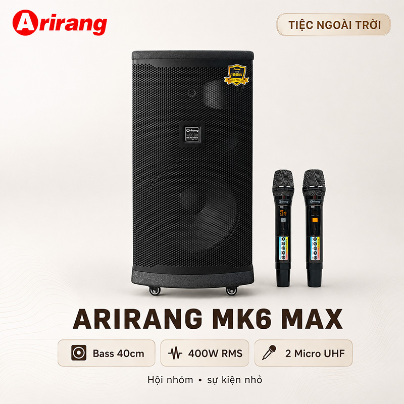 Loa kéo Arirang MK6 MAX (Bass 40cm, 400W, Kèm 2 Micro)