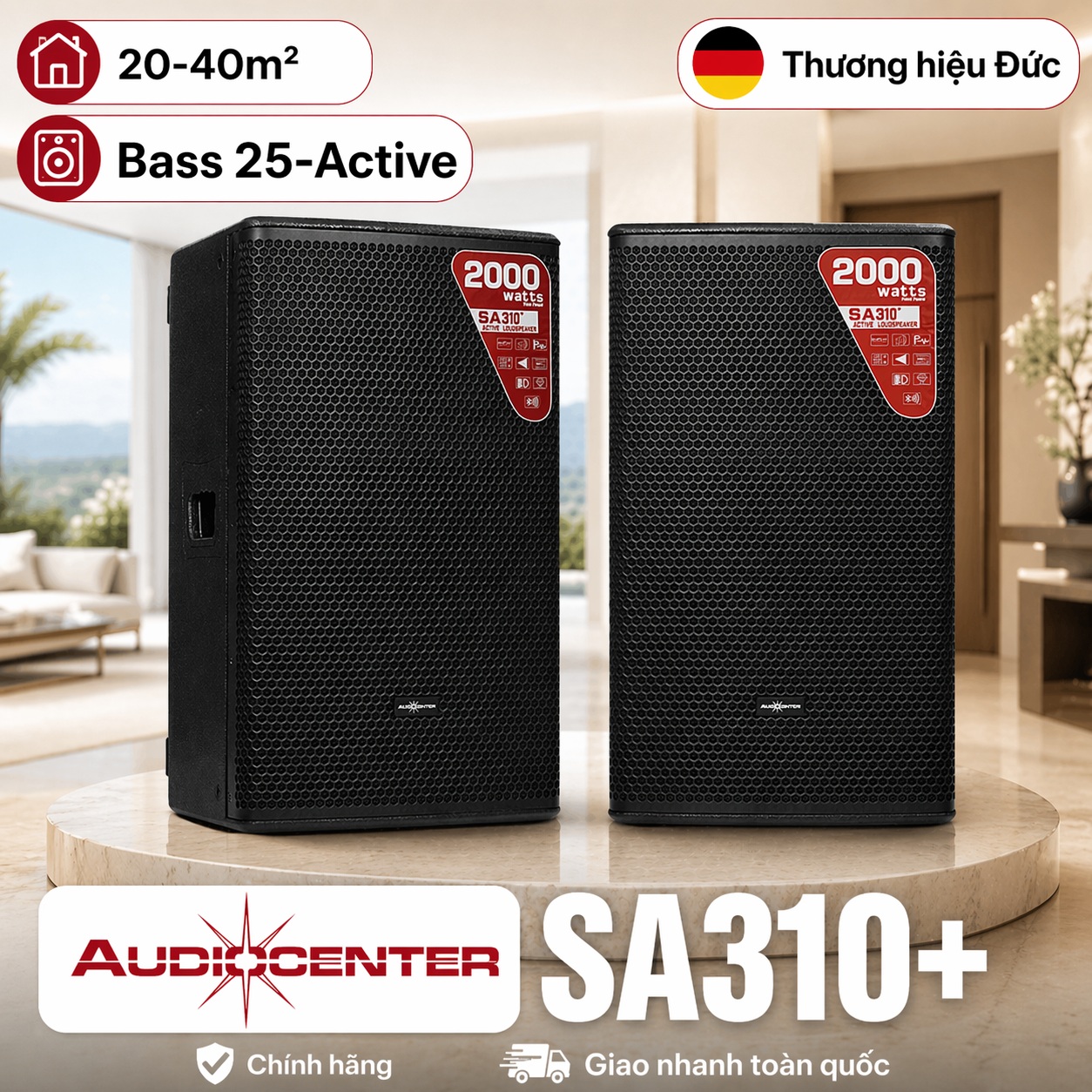 Loa Audiocenter SA310+ (Active, Bass 25cm, 2000W, 130dB, Bluetooth, DSP)