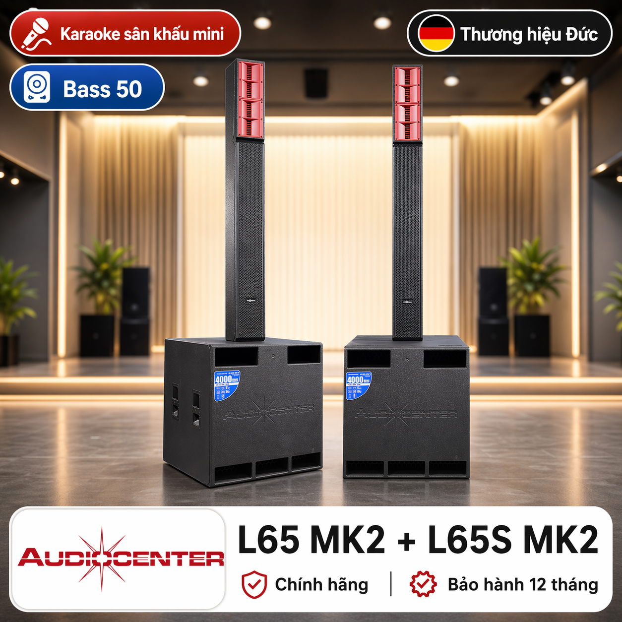 Trùm Loa cột Audiocenter L65 MK2 + L65S MK2 (4000W, Class D, Bluetooth)