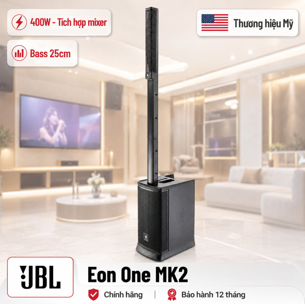 Loa JBL Eon One MK2 (1500W PEAK, 400W RMS, Bluetooth, DSP, Mixer)