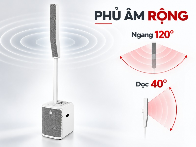 Minh họa góc phủ ngang 120 độ và dọc 40 độ EVOLVE 50 G2