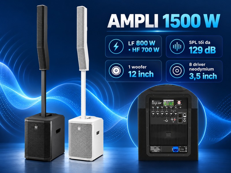 Ampli 1500 W, LF 800 W và HF 700 W của EVOLVE 50M G2