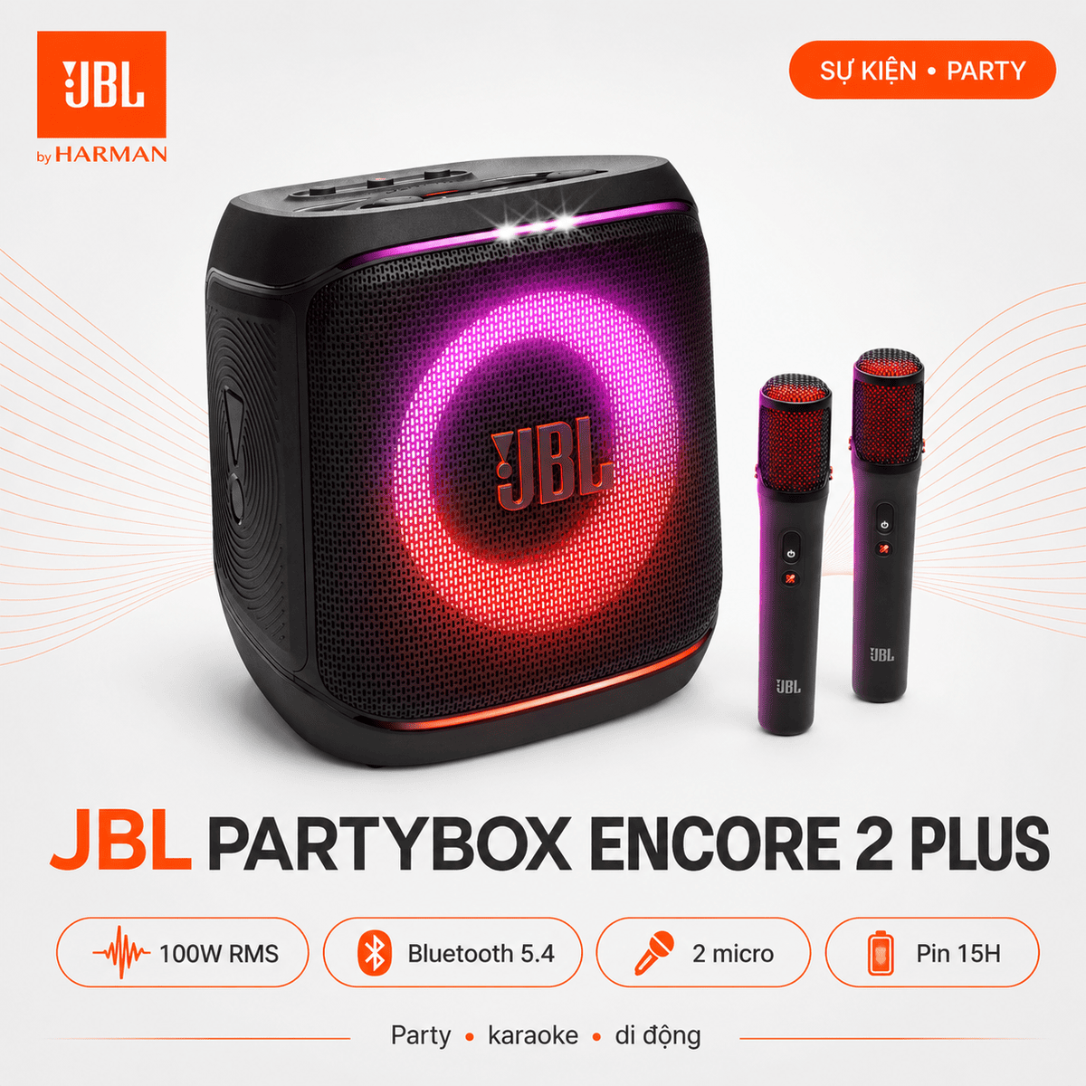 Loa JBL PartyBox Encore 2 Plus (New 2026, 100W, Pin 15h, Bluetooth 5.4)