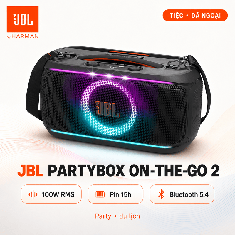 Loa JBL PartyBox On The Go 2 (100W, Pin 15h, Kèm 2 micro)