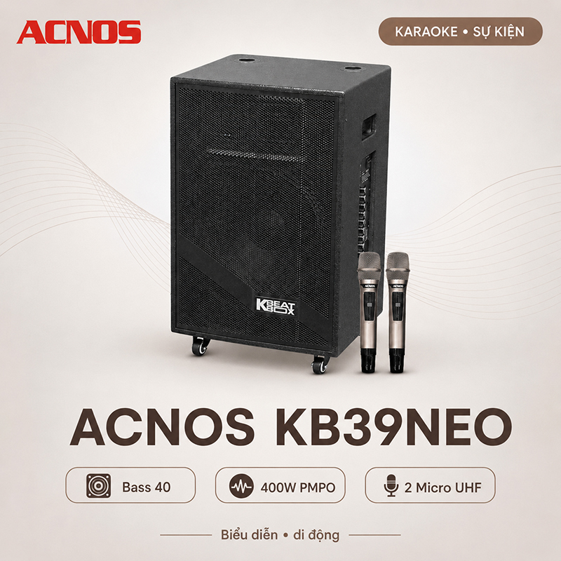 Loa kéo Acnos KB39neo (Bass 40, 400W PMPO, 2 Micro UHF)