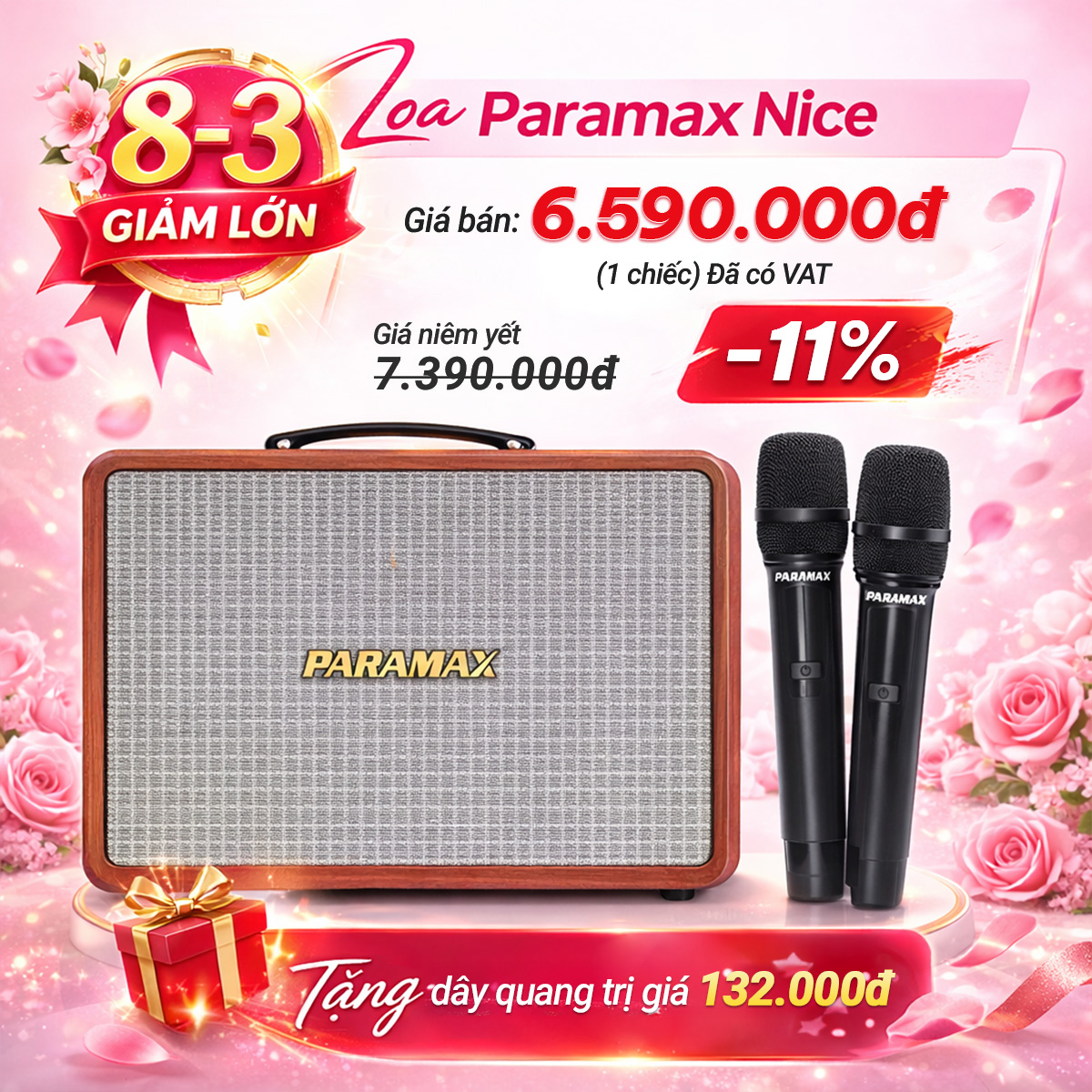 Loa Paramax Nice (Bass 25cm, 200W, Kèm 2 Micro) - Hình 1
