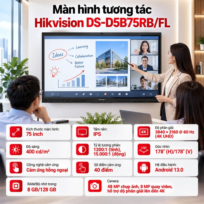 M&agrave;n h&igrave;nh tương t&aacute;c th&ocirc;ng minh Hikvision DS-D5B75RB/FL