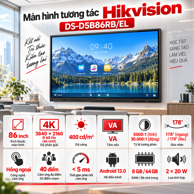 màn hình tương tác Hikvision DS-D5B86RB/EL