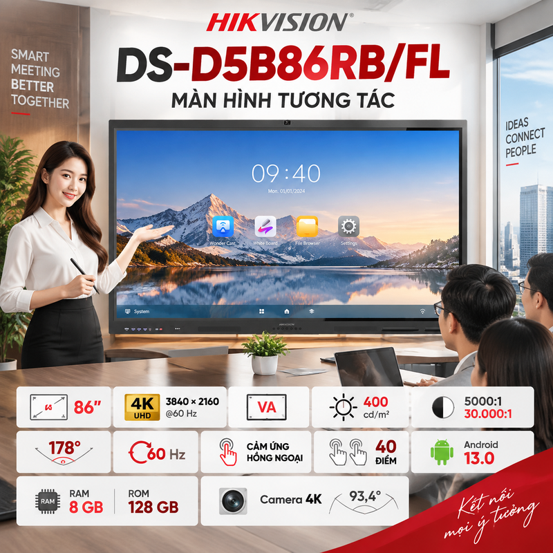 M&agrave;n h&igrave;nh tương t&aacute;c Hikvision DS-D5B86RB/FL