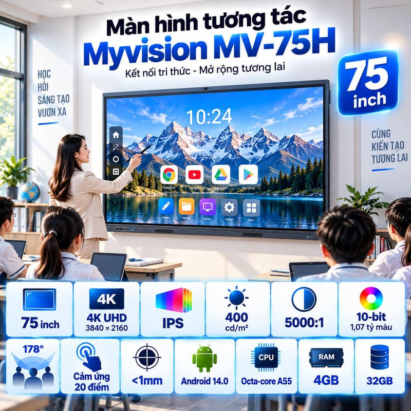 M&agrave;n h&igrave;nh tương t&aacute;c Myvision MV-75H