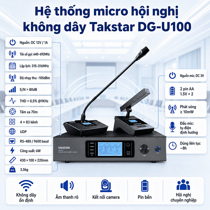 Hệ thống micro hội nghị kh&ocirc;ng d&acirc;y Takstar DG-U100