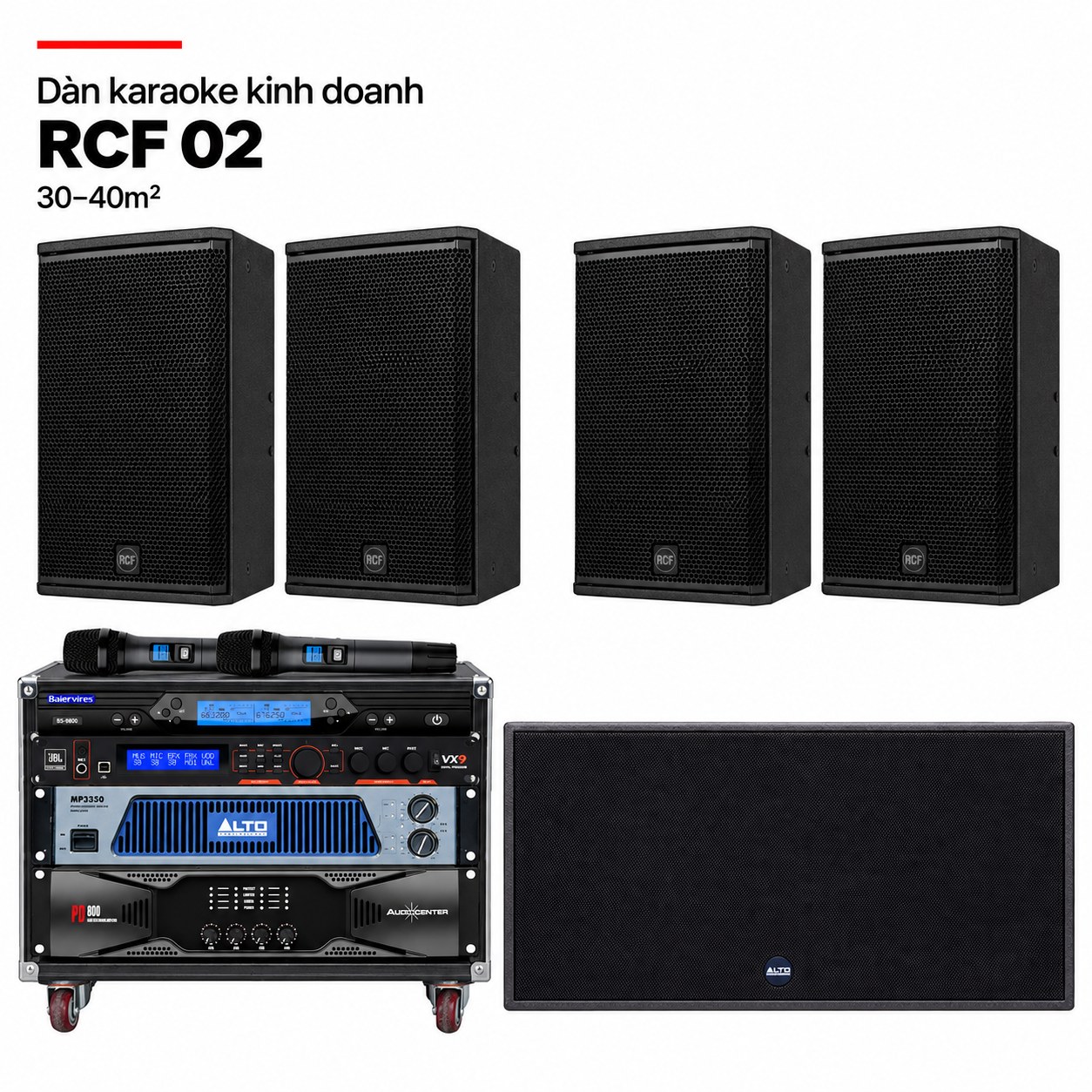 Dàn karaoke kinh doanh RCF 02 – 4 loa X-MAX 12, tủ thiết bị và sub Alto