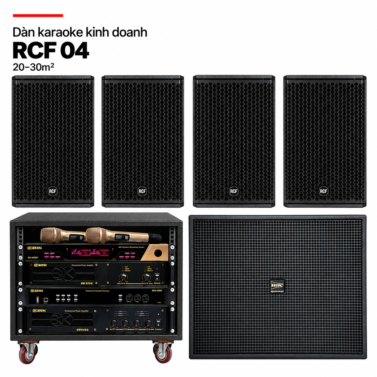 Dàn karaoke kinh doanh RCF 04 – 4 loa G-MAX 12 và tủ thiết bị gỗ 10U