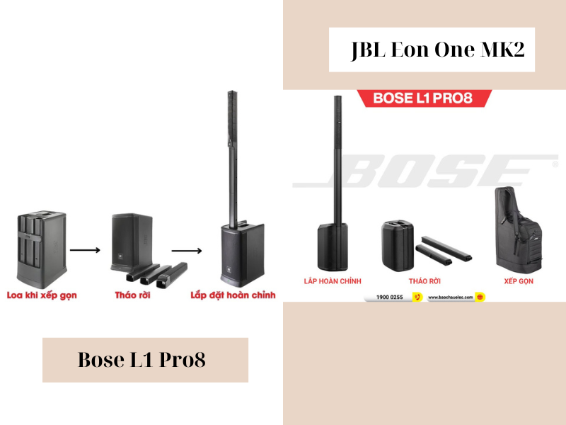 So S&aacute;nh Chi Tiết Loa JBL Eon One MK2 Với Loa Bose L1 Pro 8