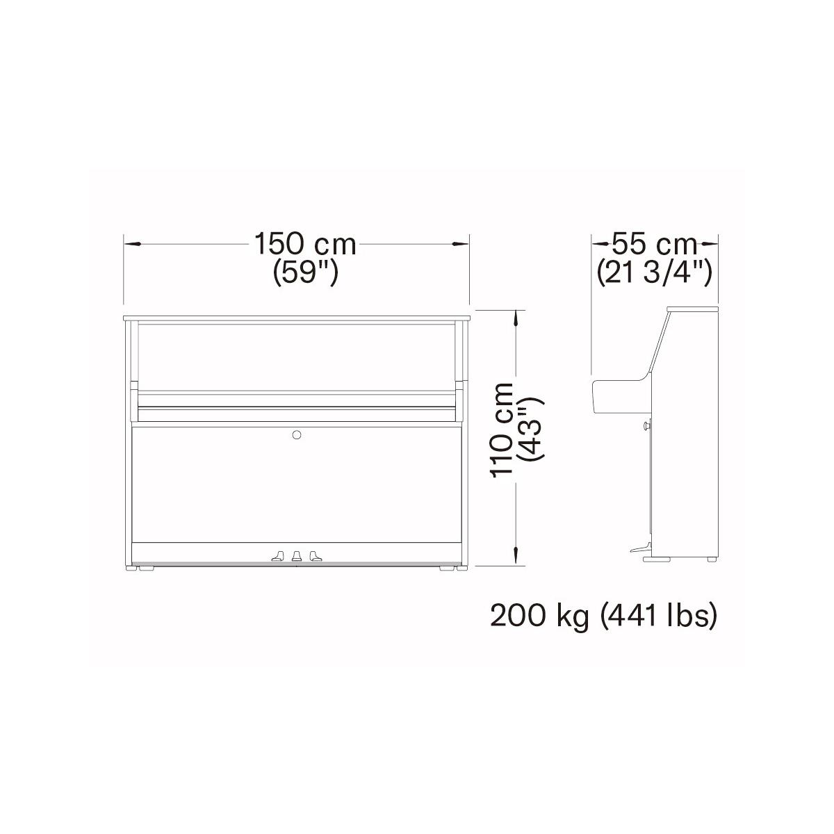 Sơ đồ kích thước Yamaha B10 rộng 150 cao 110 sâu 55 cm