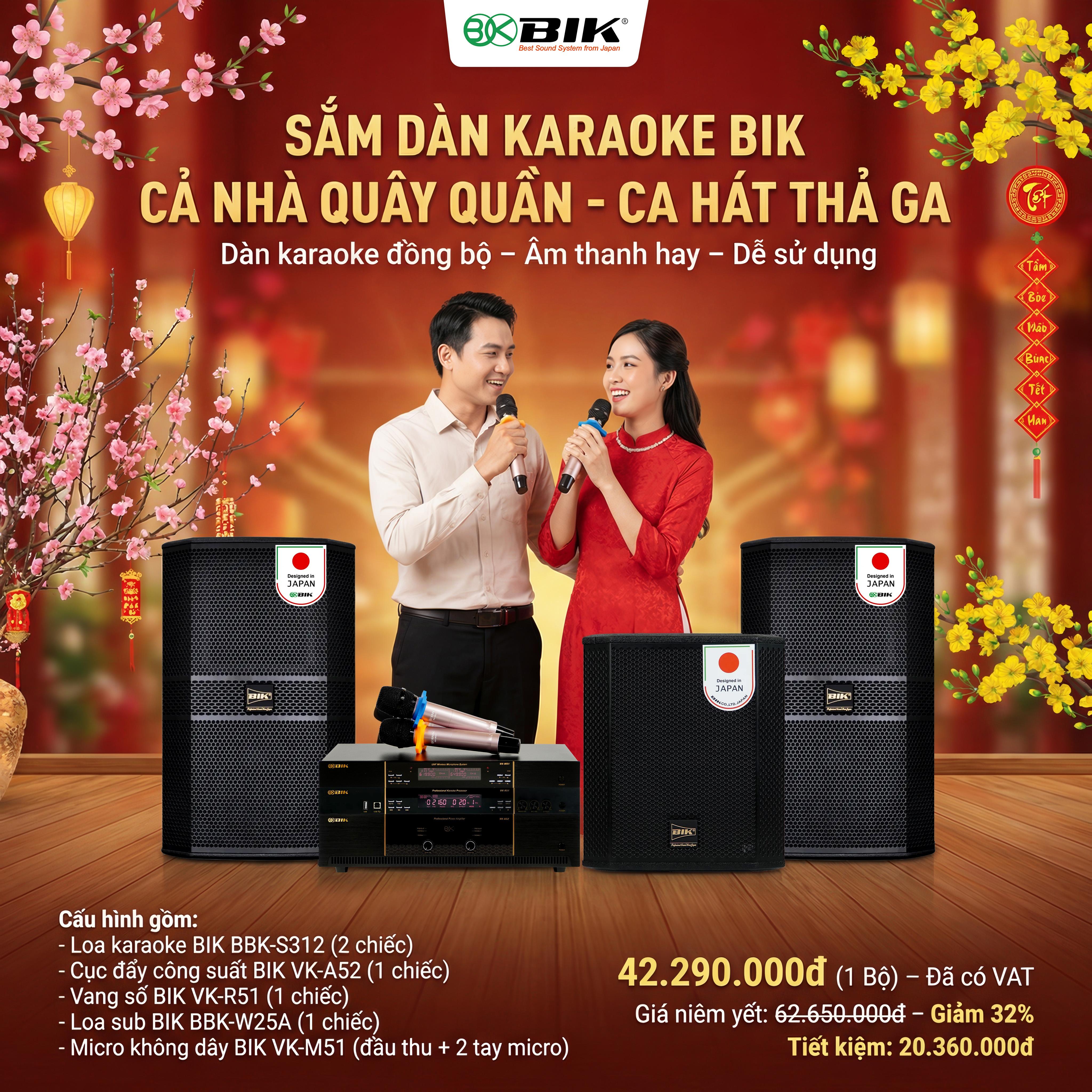 Dàn karaoke đồng bộ BIK New 2026 - 12 (BIK BBK-S312, BIK VK-A52, BIK VK-R51, BIK BBK-W25A, BIK VK- M51) - Hình 1