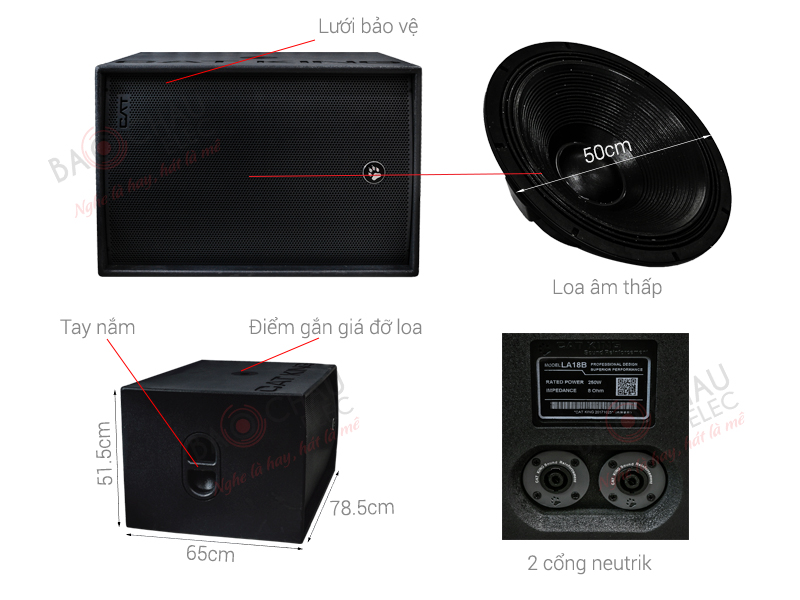 Ảnh kĩ thuật Loa Sub Hơi Bass 50cm Cat King LA18B (Sub đơn, 500W/600W)